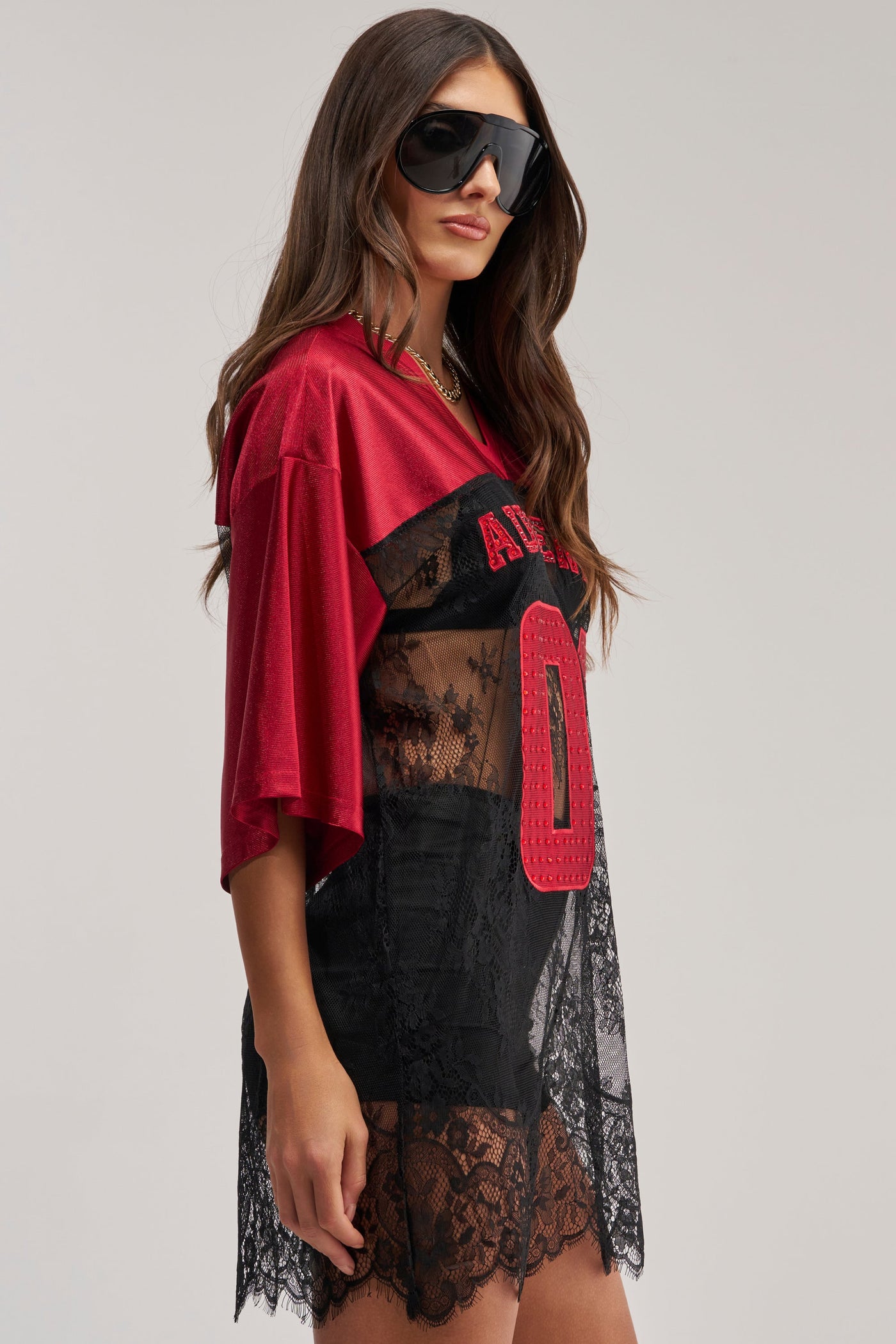 IT GIRL LACE JERSEY DRESS