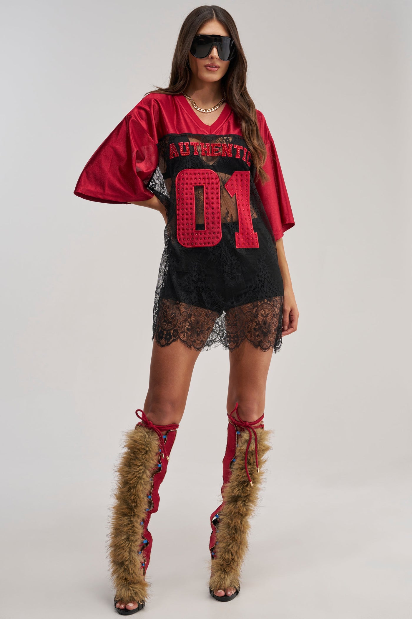 IT GIRL LACE JERSEY DRESS