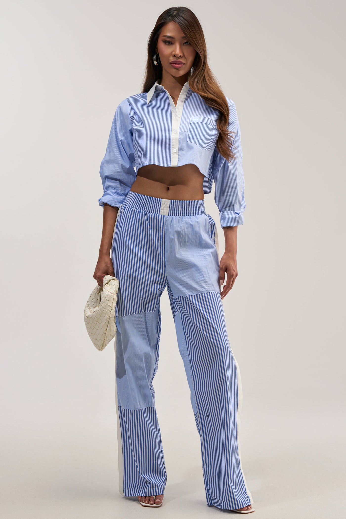 REESE MIXED STRIPE POPLIN BUTTON DOWN BLOUSE