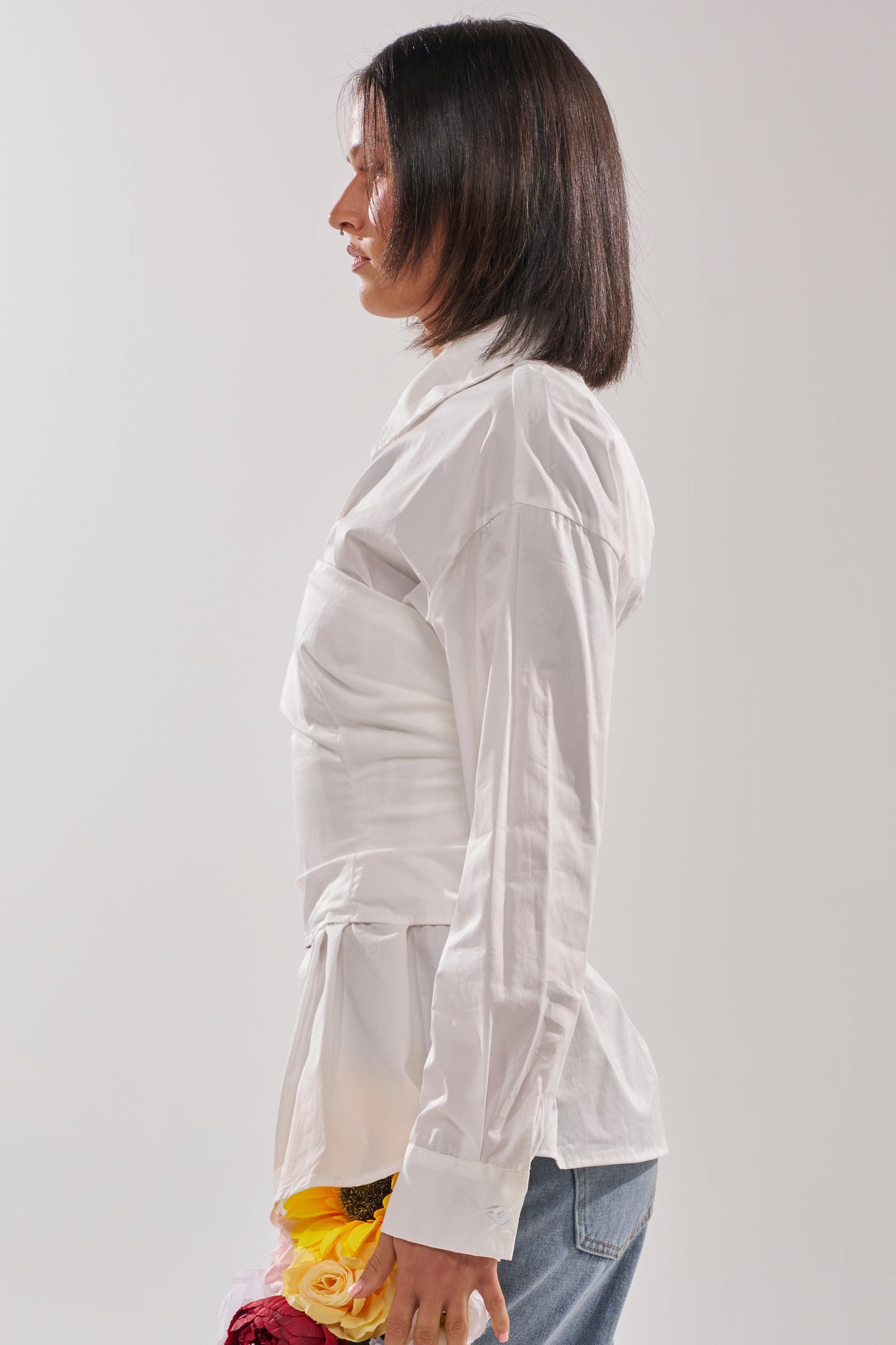 DONT LOOK AT ME ASYMMETRICAL POPLIN BLOUSE