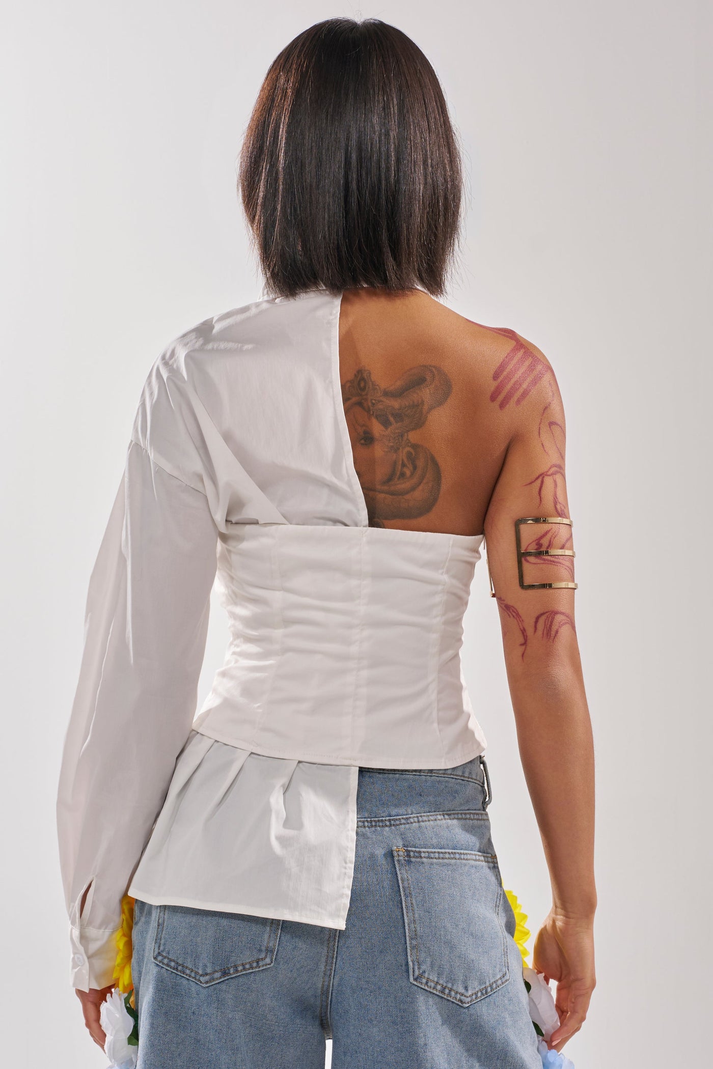 DONT LOOK AT ME ASYMMETRICAL POPLIN BLOUSE