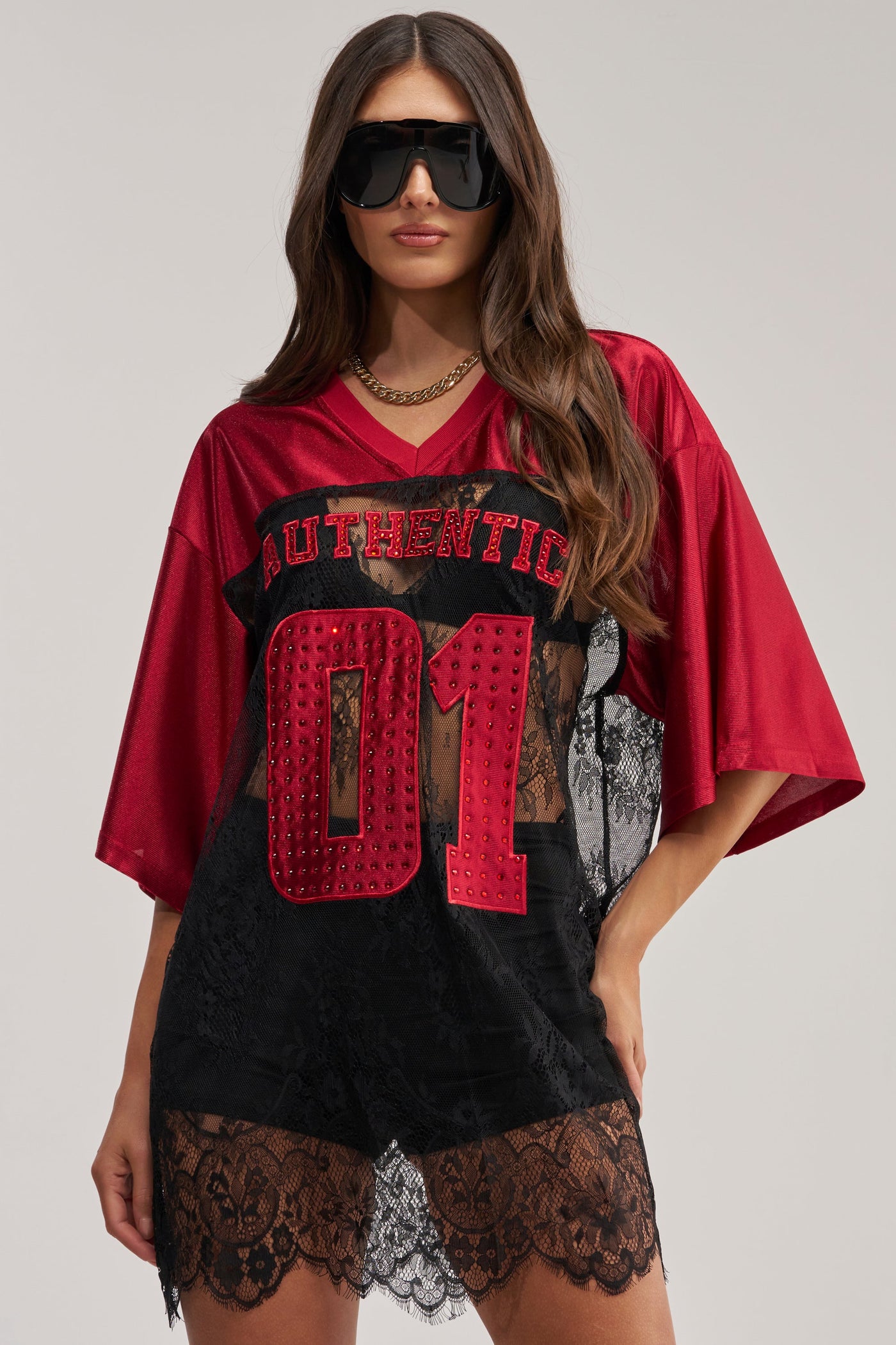 IT GIRL LACE JERSEY DRESS