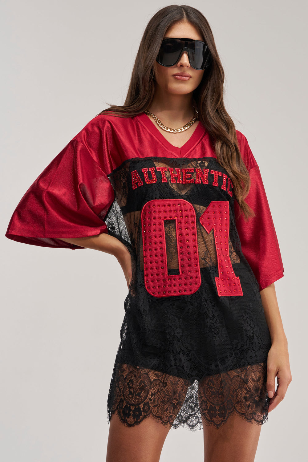 IT GIRL LACE JERSEY DRESS