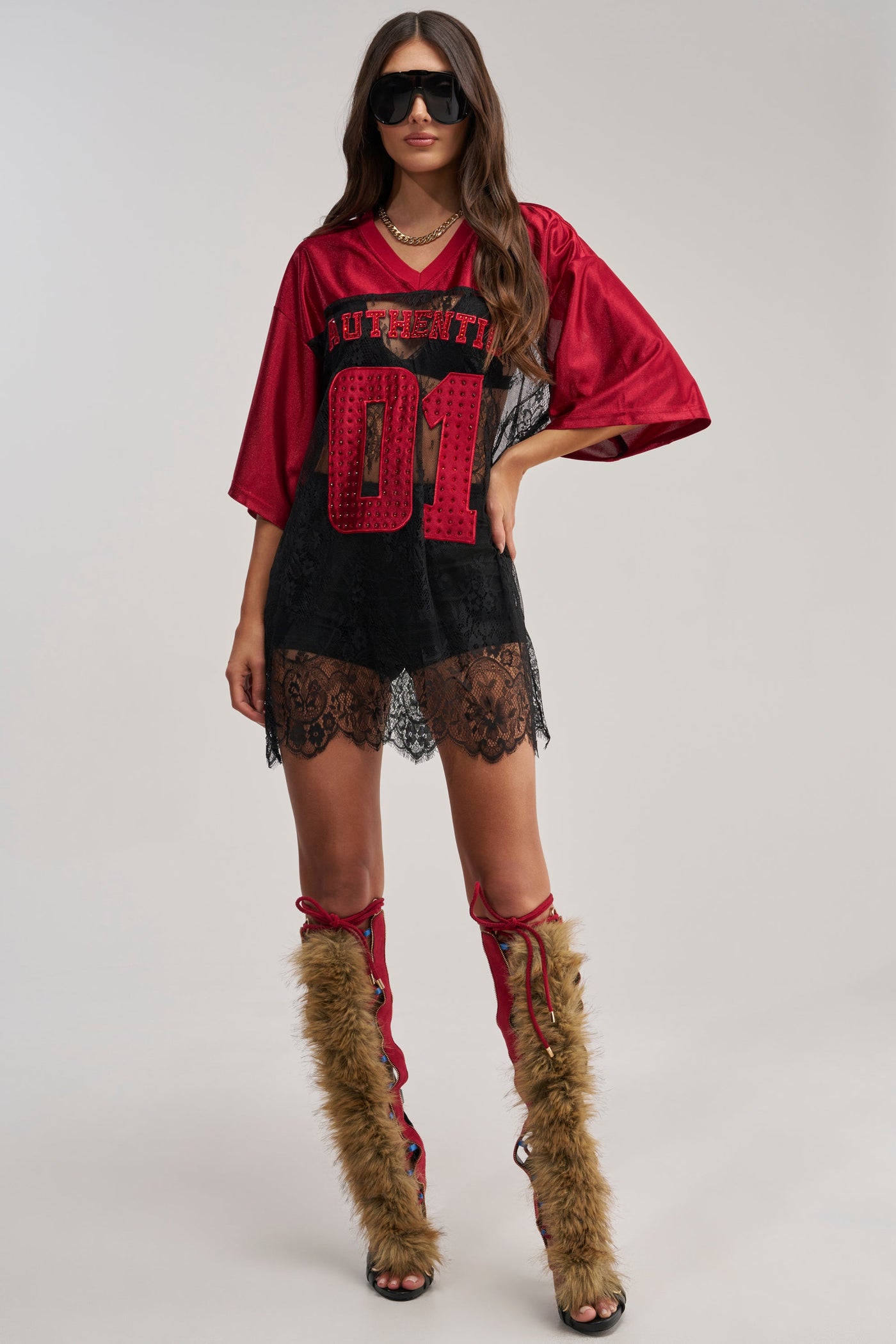 IT GIRL LACE JERSEY DRESS