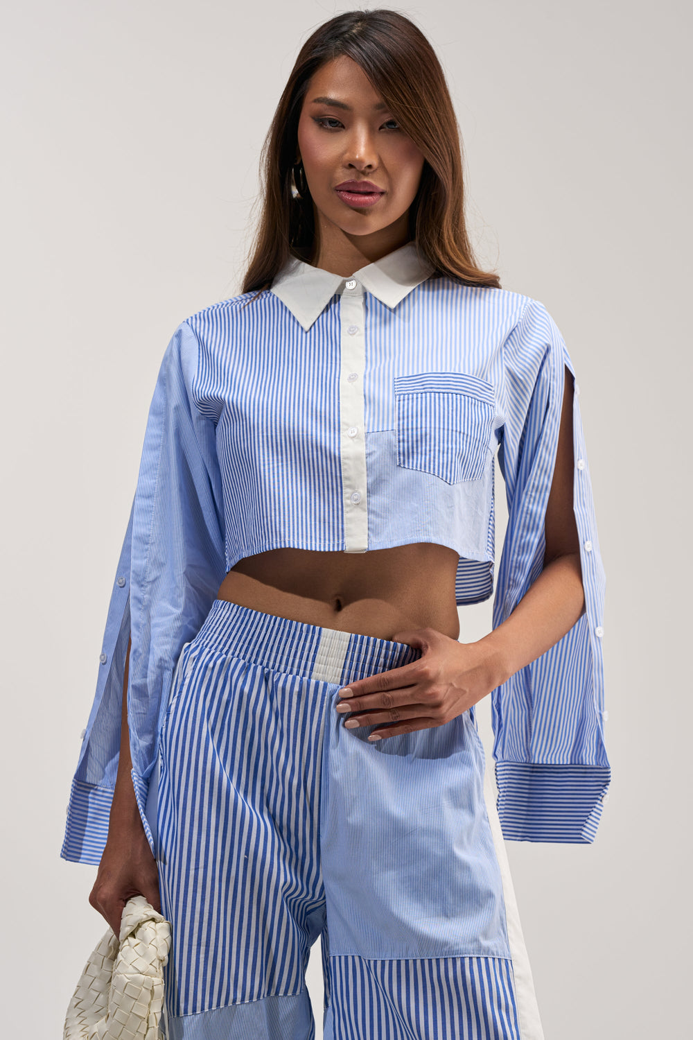 REESE MIXED STRIPE POPLIN BUTTON DOWN BLOUSE