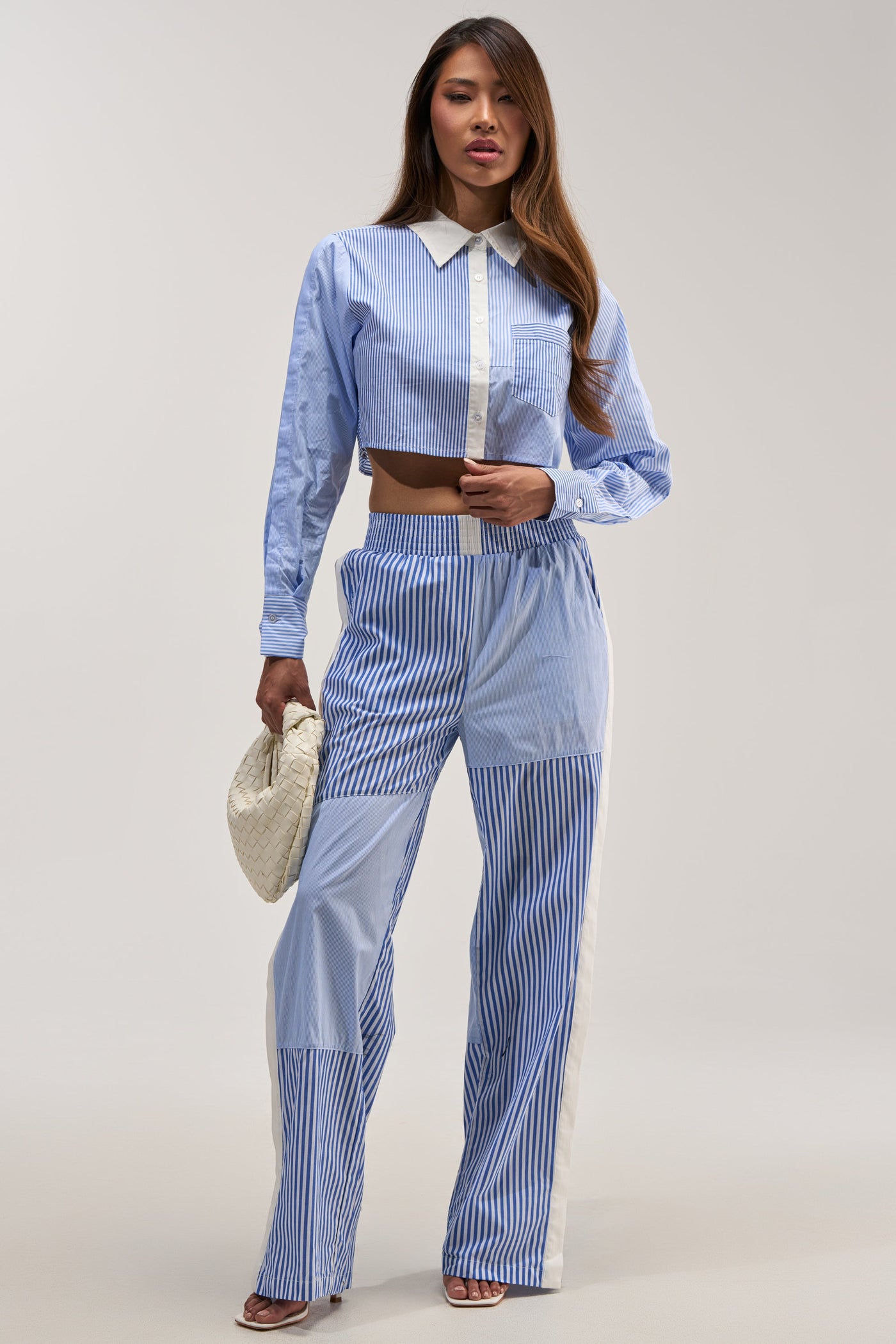 REESE MIXED STRIPE POPLIN BUTTON DOWN BLOUSE