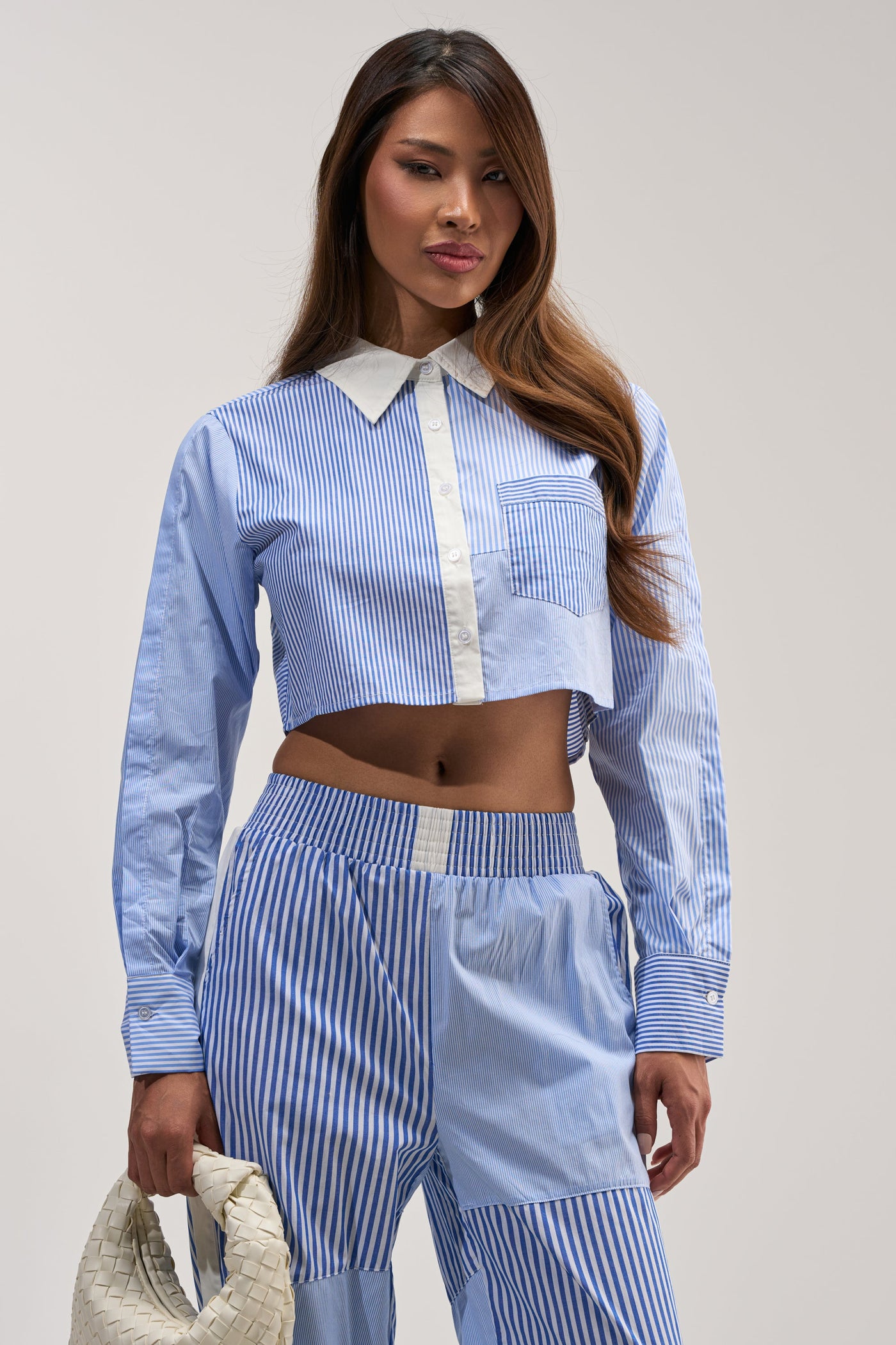 REESE MIXED STRIPE POPLIN BUTTON DOWN BLOUSE