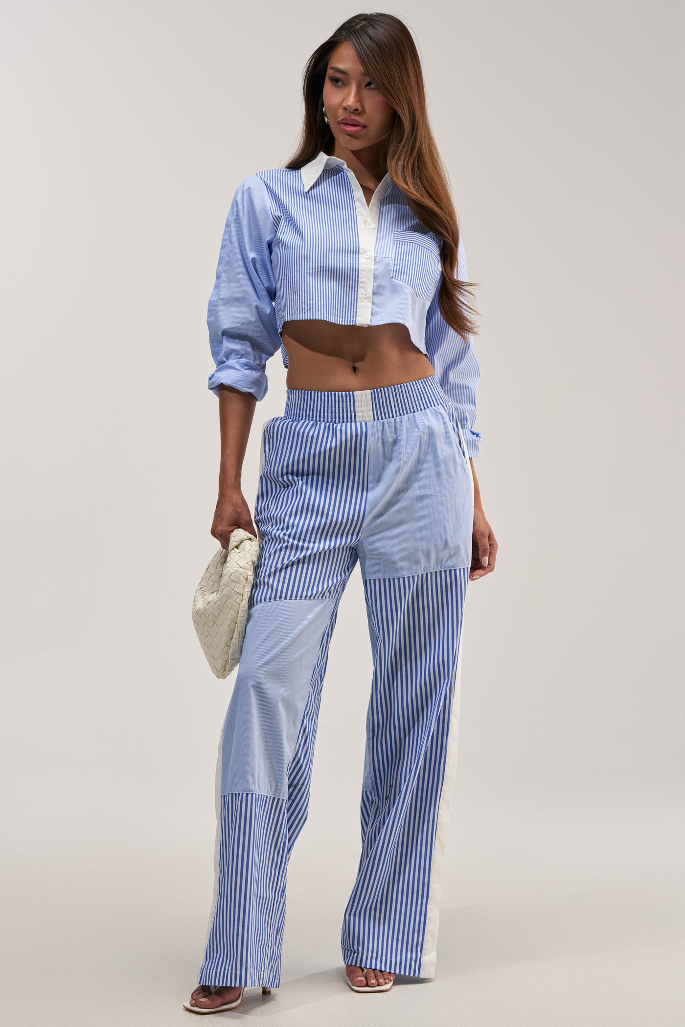 REESE MIXED STRIPE POPLIN BUTTON DOWN BLOUSE