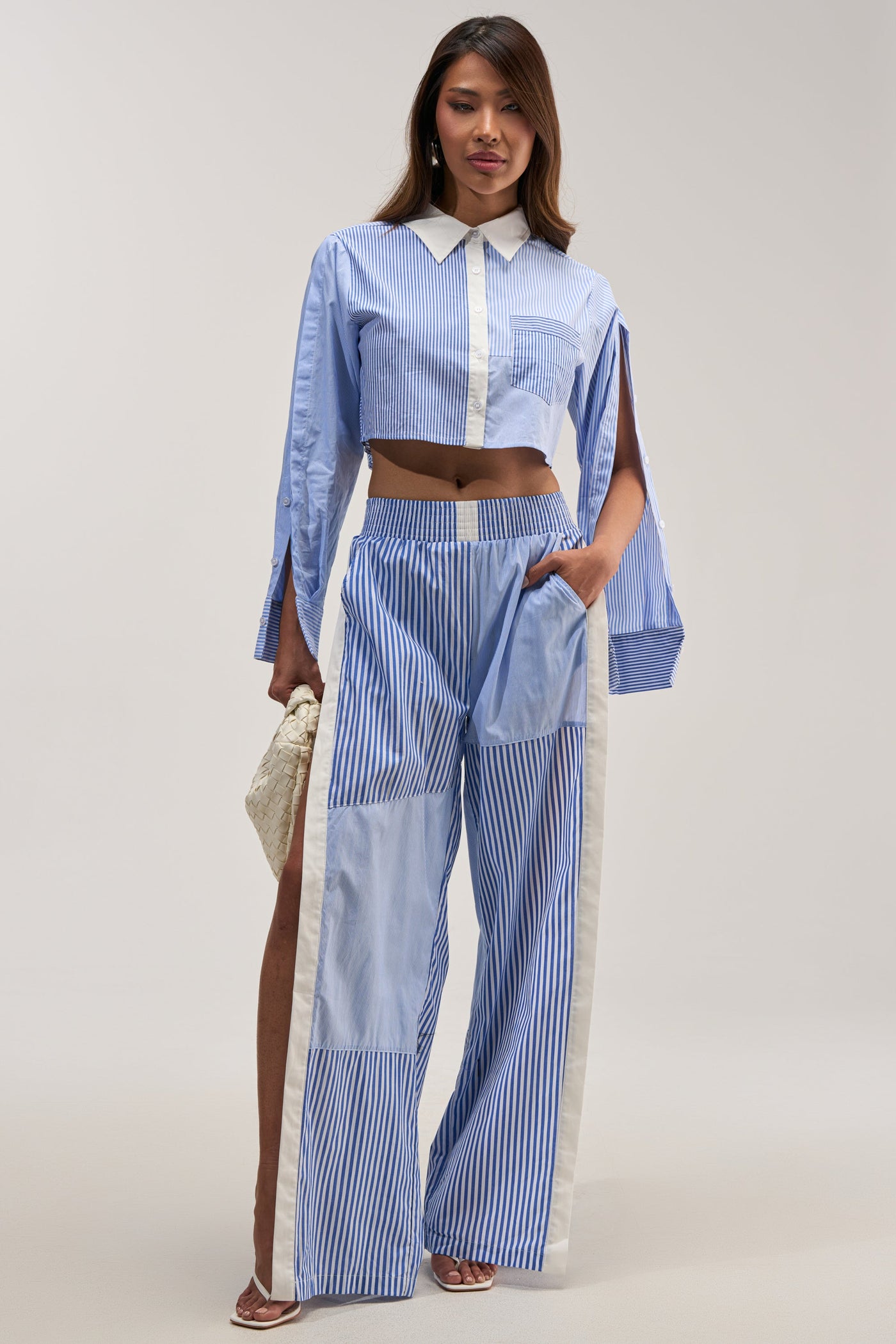 REESE MIXED STRIPE POPLIN BUTTON DOWN BLOUSE